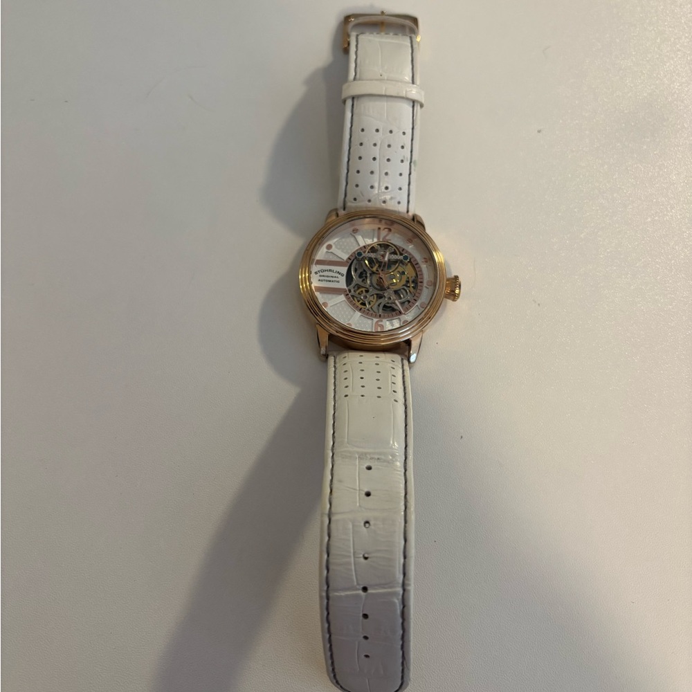 White and Gold Skeleton Watch stuhrling